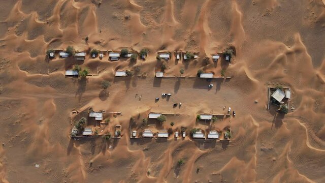 Aerial view of Abandoned Village of Madam also knows as Ghost town, Madam Desert town in Sharjah, United Arab Emirates. 4k Footage