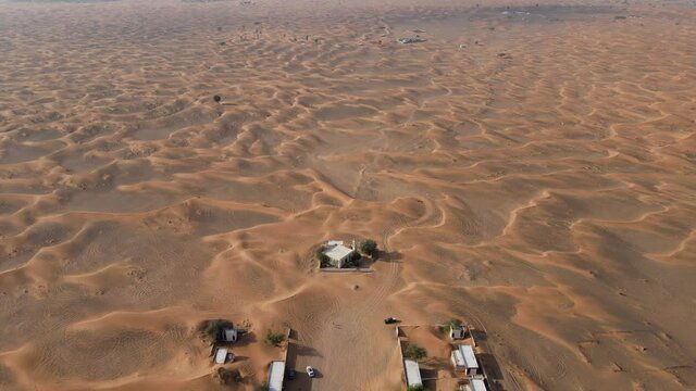 Aerial view of Abandoned Village of Madam also knows as Ghost town, Madam Desert town in Sharjah, United Arab Emirates. 4k Footage