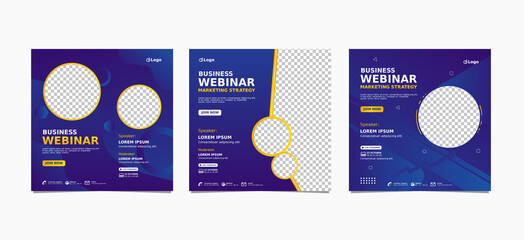 Set of webinar business for social media post. Modern poster, brochure digital banner template on square size