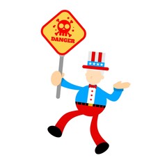 uncle sam america and skull alert skeleton danger death sign toxic cartoon doodle flat design style vector illustration