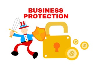 uncle sam america and business security protection padlock cartoon doodle flat design style vector illustration