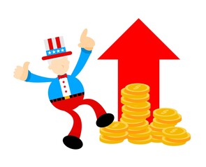 uncle sam america and economy finance growth arrow cartoon doodle flat design style vector illustration