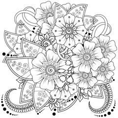 Mehndi flower for henna, mehndi, tattoo, decoration. decorative ornament in ethnic oriental style. doodle ornament. outline hand draw illustration. coloring book page.