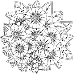 Zelfklevend Fotobehang Mehndi flower for henna, mehndi, tattoo, decoration. decorative ornament in ethnic oriental style. doodle ornament. outline hand draw illustration. coloring book page. © REZI