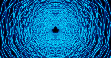 Render with a tunnel of blue wavy lines