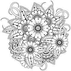 Mehndi flower for henna, mehndi, tattoo, decoration. decorative ornament in ethnic oriental style. doodle ornament. outline hand draw illustration. coloring book page.
