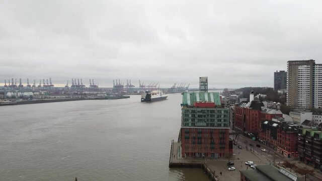Flight over the harbour of Hamburg - aerial view