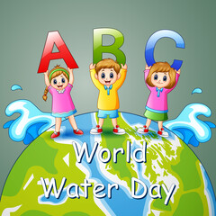 Naklejka premium World water day design with children holding ABC letter