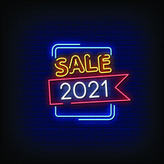 Sale 2021 Neon Signs Style Text Vector