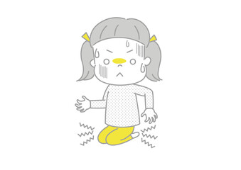 正座をして足がしびれている女の子　足がしびれて冷や汗をかいている女の子