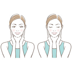 スキンケアしている女性イラスト