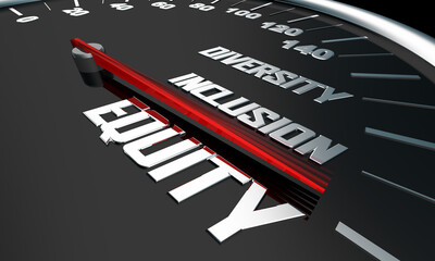 Equity Diversity Inclusion Speedometer Words 3d Illustration