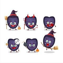 Halloween expression emoticons with cartoon character of slice of black strawberry