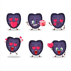 Slice of black strawberry cartoon character with love cute emoticon