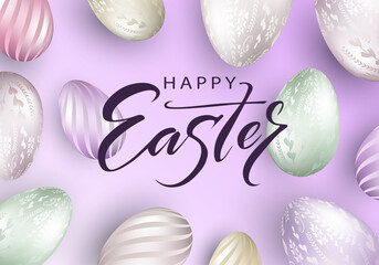 Easter light purple composition, eggs with a beautiful pattern