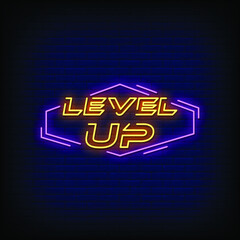 Level Up Neon Signs Style Text Vector