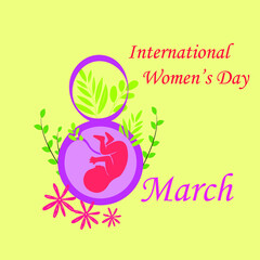 International women's day with date and text 8th march with a baby in the womb, creative poster for women's day