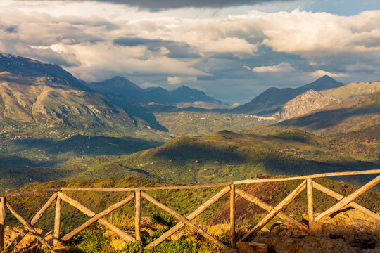 Italy, Sicily, Palermo Province, Pollina. View of the Madonie mountain range and Madonie Regional Natural Park, part of the UNESCO Global Geoparks Network.