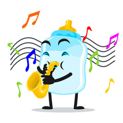 vector illustration of pacifier mascot or character playing saxophone