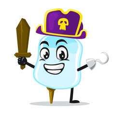 vector illustration of pacifier mascot or character wearing pirates costume and holding wooden sword