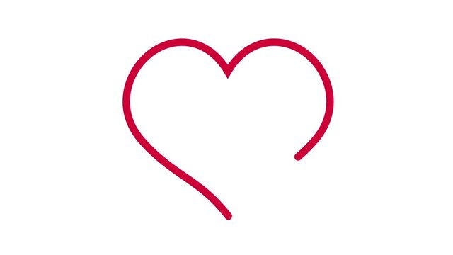 continuous red line draws a heart outline. On a white background. The concept of love, friendship, holiday, wedding. Valentine's Day, seven, worries. Motion design. Blank, screensaver, animation