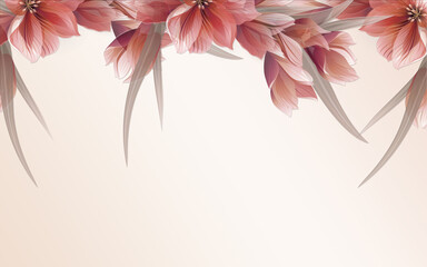 Naklejki  ilustracja 3d, proste beżowe tło, duże lilie zwisające z góry