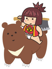 熊にまたがる金太郎　日本昔話