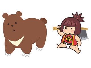 金太郎と熊　日本昔話
