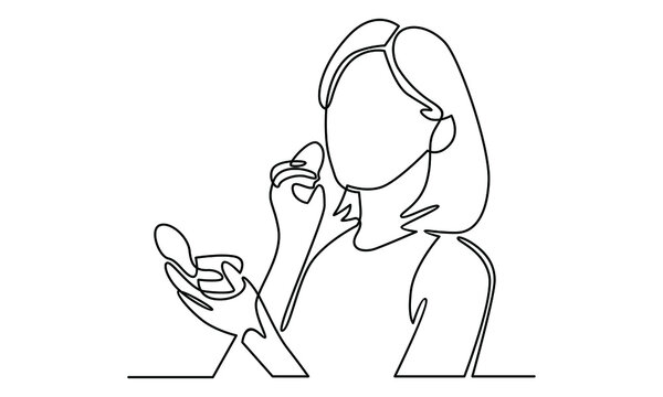 woman applying makeup, single line art clip art preview