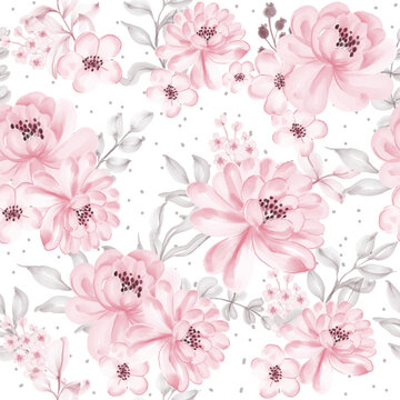 Seamless pattern beautiful Pink flower and leaves