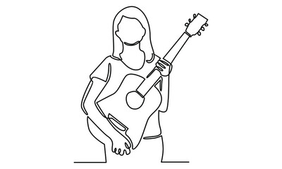 Continue line of woman holding acoustic guitar