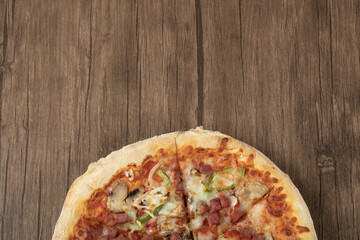 Pizza in tomato sauce with chopped mushrooms