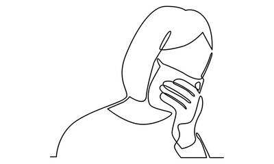 Continue line of woman wearing protective mask