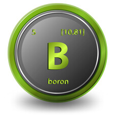 Boron chemical element. Chemical symbol with atomic number and atomic mass.
