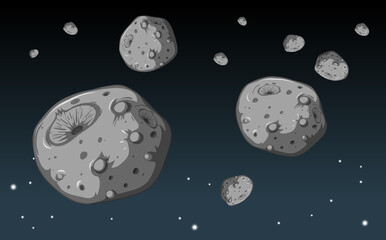 A lot of stone meteorite in the galaxy background