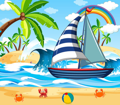 Beach scene with a sailboat