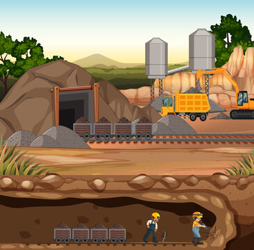 Landscape of coal mining scene