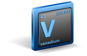 Vanadium chemical element. Chemical symbol with atomic number and atomic mass.