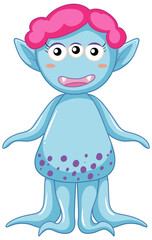 Cute blue alien with pink hair and three eyes
