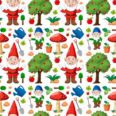 Gardening gnome seamless pattern