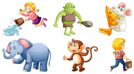 Set of different nursery rhyme character isolated on white background