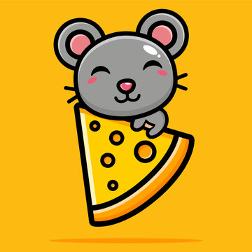 vector design of cute cartoon mouse hugging big cheese