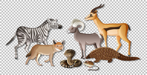 Group of wild african animals on transparent background © blueringmedia