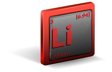 Lithium chemical element. Chemical symbol with atomic number and atomic mass