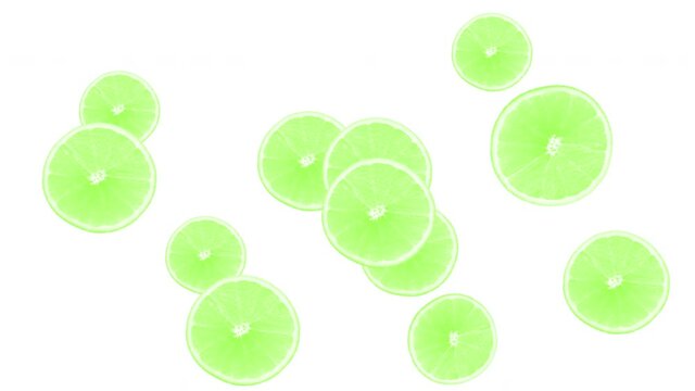 Orange fruit green lemon, lime slice animation with Alpha channel. 2D element motion design. Seamless loop. Green lime fruit lemon citrus cut.