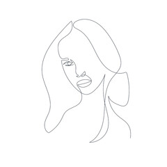 One line face girl. Abstract portrait woman. Simple logo in minimal style for beauty salon, beautician, makeup artist, stylist. .
