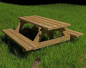 Fototapeta premium 3d computer rendered illustration of a picnic table and grass.