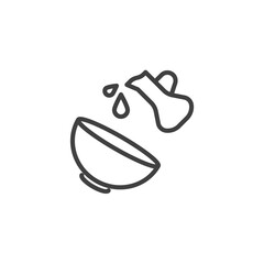 Cooking oil and bowl line icon. Mixing ingredients linear style sign for mobile concept and web design. Adding oil outline vector icon. Symbol, logo illustration. Vector graphics
