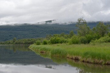 landscape with lake and mountains