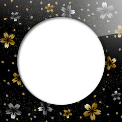 桜の花を表現した金銀の蒔絵　黒い背景　コピースペースあり